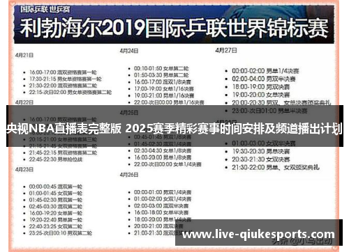 央视NBA直播表完整版 2025赛季精彩赛事时间安排及频道播出计划
