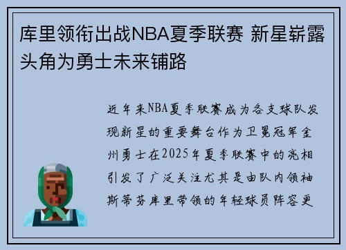 库里领衔出战NBA夏季联赛 新星崭露头角为勇士未来铺路